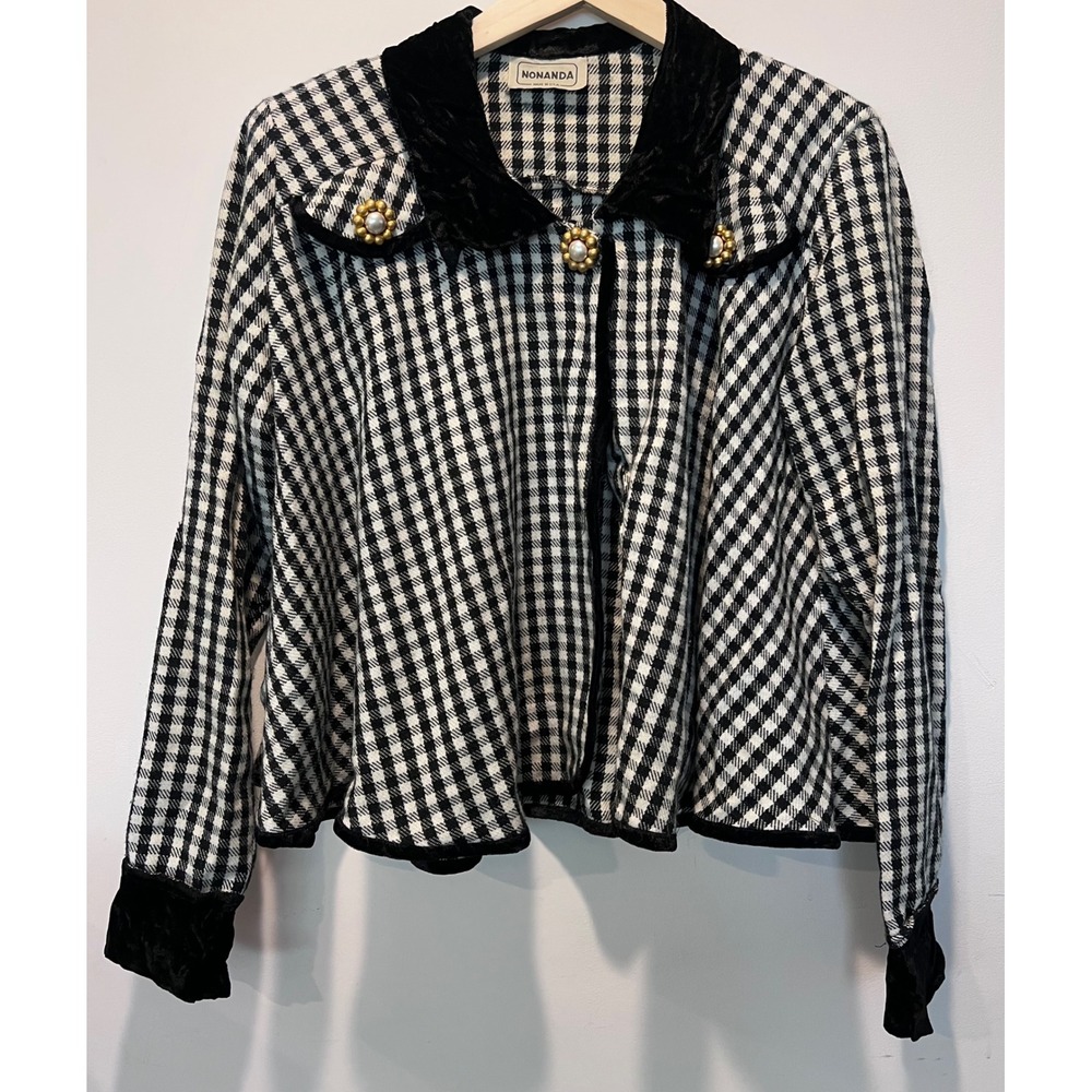 Nonanda Gingham Check Jacket/Poncho Collar one Button USA Made